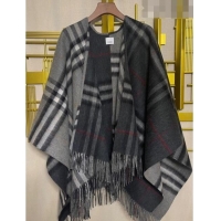 Hot Sell Cheap Burberry Contrast Check Wool Cashmere Cape B8804 Grey 2023