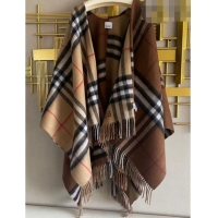 Fashion Discount Burberry Contrast Check Wool Cashmere Cape B8805 Brown 2023