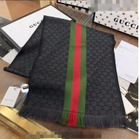 Top Quality Gucci Men's GG Wool Long Scarf with Web 36x180cm G2324 Black 2023