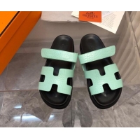 Good Looking Hermes Chypre Slide Sandals in Crocodile Embossed Leather Light Green 0620106