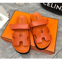 AAAAA Hermes Chypre Slide Sandals in Palm-Grained Leather Orange 0620120