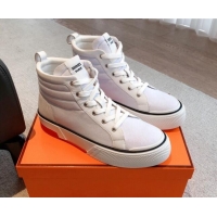 Super Quality Hermes Gad High Top Sneakers in Denim and Calfskin White 0620125