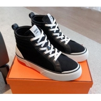 Luxurious Hermes Gad High Top Sneakers in Denim and Calfskin Black 0620126