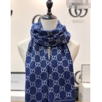 Grade Discount Gucci GG Wool Long Scarf 48x180cm 0803 Denim Blue 2023