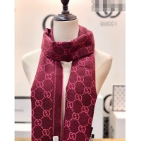 Low Cost Gucci GG Wool Long Scarf 48x180cm 0803 Burgundy 2023