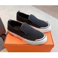 Charming Hermes Gliss Slip-on Sneakers in Denim and Calfskin Black 0620128