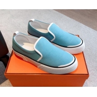 Grade Quality Hermes Gliss Slip-on Sneakers in Denim and Calfskin Light Blue 0620130