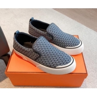 Unique Style Hermes Gliss Slip-on Sneakers in Printed Denim and Calfskin Dark Blue/Black 0620132