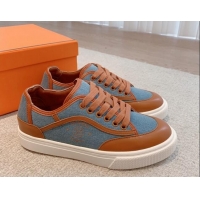 Best Product Hermes Get Low-top Sneakers in Denim and Calfskin Blue/Brown 620135