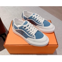 Good Quality Hermes Get Low-top Sneakers in Denim and Calfskin Blue/White 620139