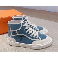 Unique Style Hermes Get Up High-top Sneakers in Denim and Calfskin Blue/White 620140