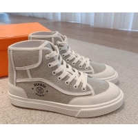 Popular Style Hermes Get Up High-top Sneakers in Canvas and Calfskin Grey/White Heel Tab 620143