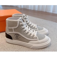 Top Grade Hermes Get Up High-top Sneakers in Canvas and Calfskin Grey/Black Heel Tab 620144 