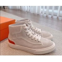 Top Design Hermes Get Up High-top Sneakers in Suede and Calfskin Light Grey 620145