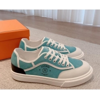 Shop Duplicate Hermes Get Low-top Sneakers in Suede and Calfskin Light Blue/White/Black Heel Tab 620152