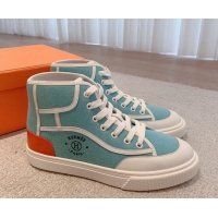 Charming Hermes Get Up High-top Sneakers in Canvas and Calfskin Light Blue/White 620153