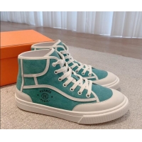 Sumptuous Hermes Get Up High-top Sneakers in Suede and Calfskin Light Blue/White 620154