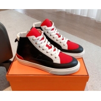 Hot Style Hermes District Calfskin High Top Sneakers Black/Red 0625002