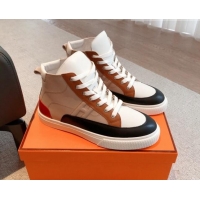 Stylish Hermes District Calfskin High Top Sneakers Nude 625003