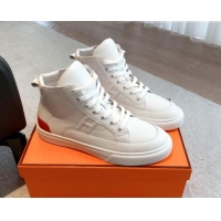 Stylish Hermes District Calfskin High Top Sneakers White 625004