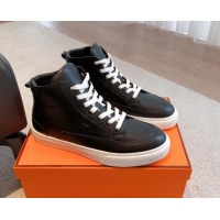 Sophisticated Hermes District Calfskin High Top Sneakers Black 625005