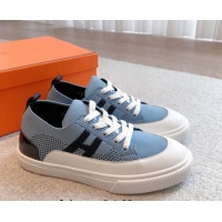 Top Design Hermes Deep Sneakers in Knit and Calfskin Blue 625009