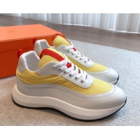 Popular Style Hermes Men's Gramme Sneakers in Parachute Fabric and Calfskin Yellow 625010