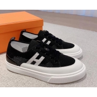 Classic Hot Hermes Deep Sneakers in Knit and Calfskin Black/White 625019