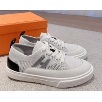 Best Price Hermes Deep Sneakers in Knit and Calfskin White 625020