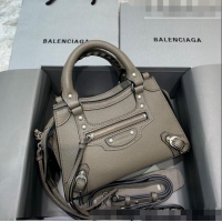 Top Grade Balenciaga Neo Classic Mini Bag in Grained Calfskin 638512 Khaki Grey/Silver