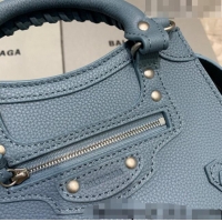 Best Price Balenciaga Neo Classic Mini Bag in Grained Calfskin 638512 Dusty Blue/Silver