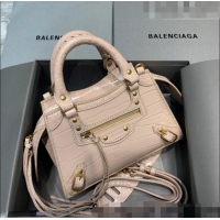 Inexpensive Balenciaga Neo Classic Mini Bag in Shiny Crocodile Embossed Leather 638512 Nude/Gold