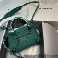 Top Quality Balenciaga Neo Classic Mini Bag in Maxi-Crocodile Embossed Leather 638512 Green/Black Hardware