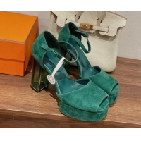 Discount Hermes Fever Suede Platform Sandals 11cm Green 625022