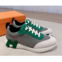 Good Quality Hermes Bouncing Calfskin and Suede Sneakers Dark Grey/Green 625026