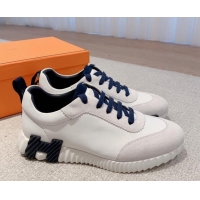 Pretty Style Hermes Bouncing Calfskin and Suede Sneakers White/Light Grey 625027