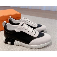 Unique Style Hermes Bouncing Calfskin and Suede Sneakers White/Black 625029