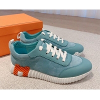 Best Grade Hermes Bouncing Calfskin and Suede Sneakers Blue 625030