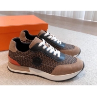 Grade Quality Hermes Drive Sneakers in Fabric and Suede Brown/Black 625038