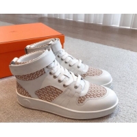 Best Price Hermes Freestyle High Top Sneakers in Canvas and Calfskin White/Beige 625044