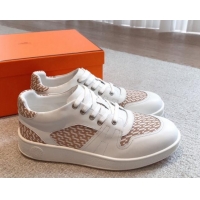 Purchase Hermes Free Low Top Sneakers in Canvas and Calfskin White/Beige 625045