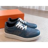 Discount Hermes Free Low Top Sneakers in Denim and Calfskin Navy Blue 625047