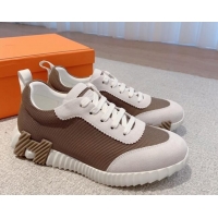 Popular Style Hermes Bouncing Sneakers in Technical Mesh and Suede Khaki 625050