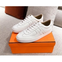 Discount Fashion Hermes Boomerang Sneakers in Grained Calfskin White 625054