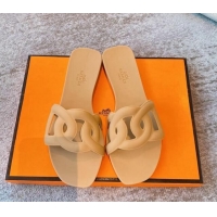 Good Quality Hermes PVC Flat Slide Sandals Apricot 704029