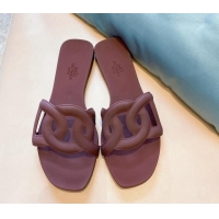 Feminine Classic Hermes PVC Flat Slide Sandals 704030 Burgundy