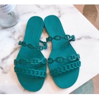 Low Cost Hermes PVC Flat Slide Sandals 704030 Green