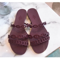 Perfect Hermes PVC Chain Flat Slide Sandals 704035 Burgundy