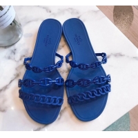 Most Popular Hermes PVC Chain Flat Slide Sandals 704035 Blue