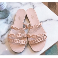 Good Product Hermes PVC Chain Flat Slide Sandals 704035 Nude